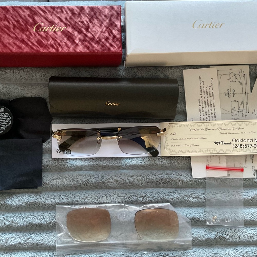 Cartier Black and Gold Sunglasses Case with Documents